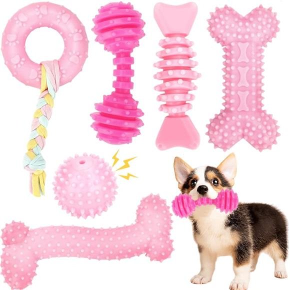 Puppy Toys, 6 Pack Dog Chew Toys for Puppy Teething Cute Pink Dog Toys for Small - Picture 1 of 6